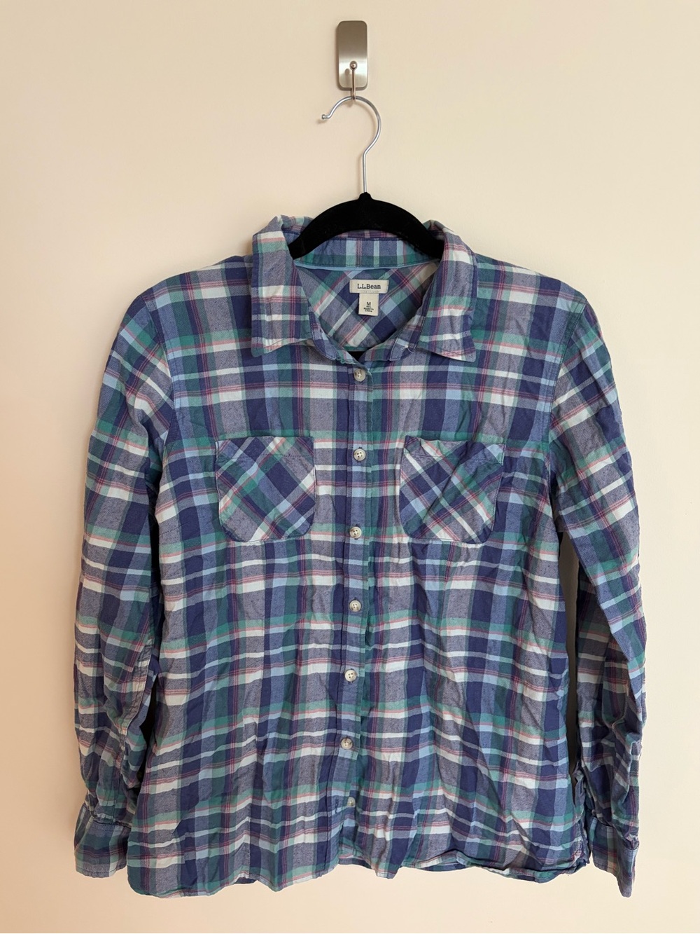 L.L.Bean Women's Flannel Shirt Blue Green Plaid